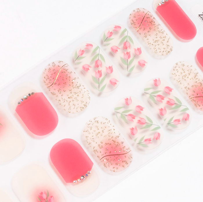 Pink Tulips Gel Nails