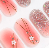 Pink Daisy Golden Gel Nails