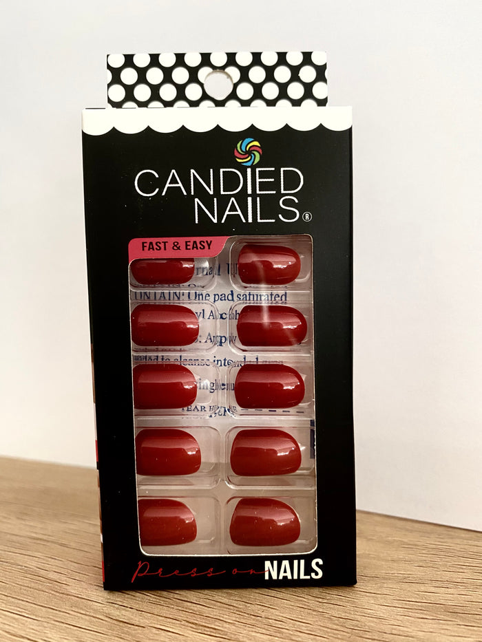 Deep Red Press On Nails