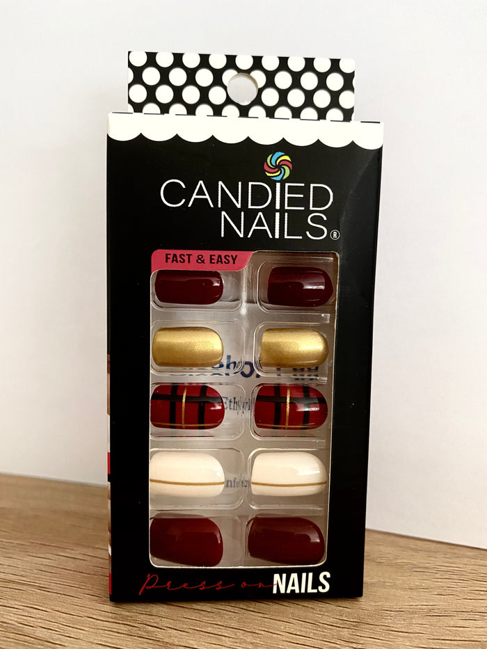Golden Red Press On Nails